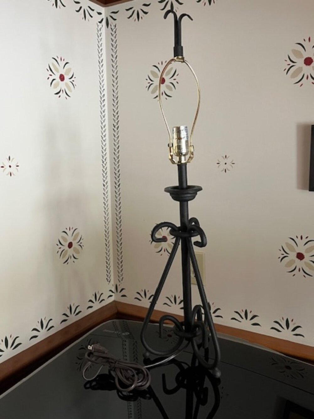 Mediterranean or Old World-style Lamp Base - Wrought Iron - with Finial